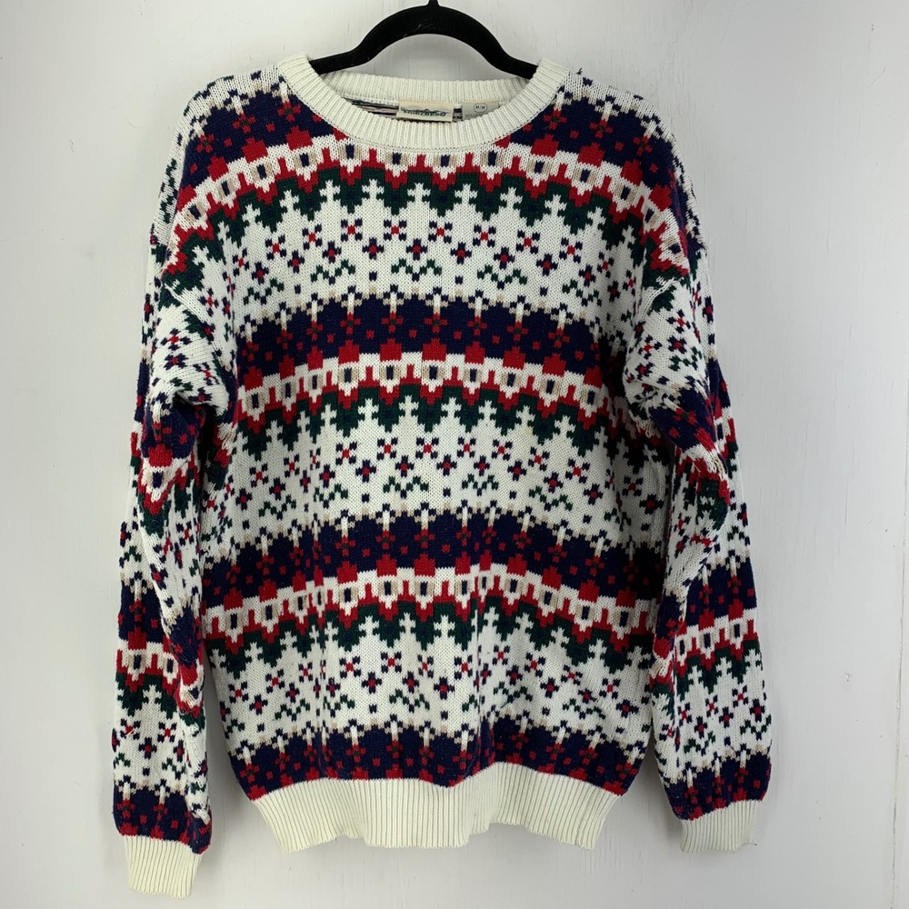 Vtg Northern Reflections Fair Isle Cotton Sweater Men Medium Scandinavian Nordic